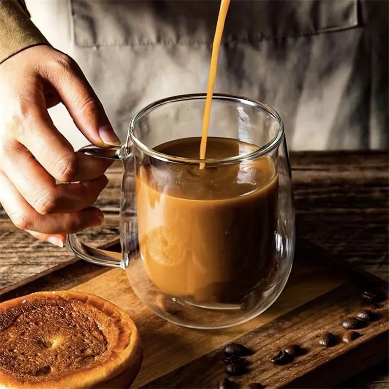 Clear Double Wall Glass Coffee Cup with Handle