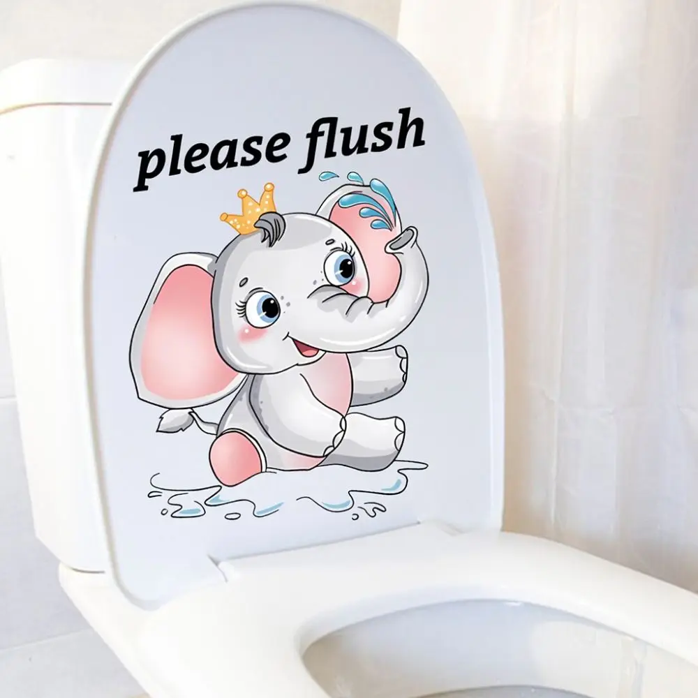 Cartoon PVC Sea Animal Toilet Sticker Washable Please Flush Toilet Sign Sticker Removable Cute Bathroom Decals Living Room