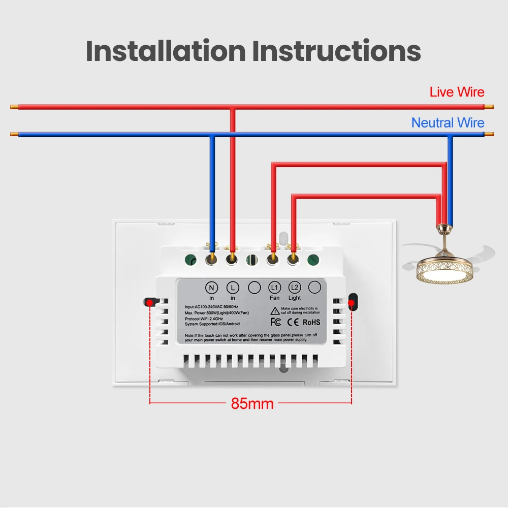 AVATTO Tuya Wifi Fan Light Switch Smart Ceiling Fan Lamp Switch Various Speed Voice Controlled by Alexa Google Home