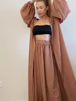 Women 3 Piece Sets Homewear Fashion Casual Lantern Sleeve Cardigan Tops+Wide Leg Pants Suits Lady Spring Soft Three Piece Outfit - Image 5