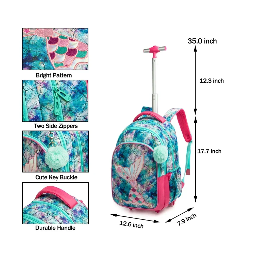 Children School Backpacks for Teenagers 3 in 1 School Backpack for Kids Girls Mermaid Schoolbag with Lunch Bag Pencil Case 3