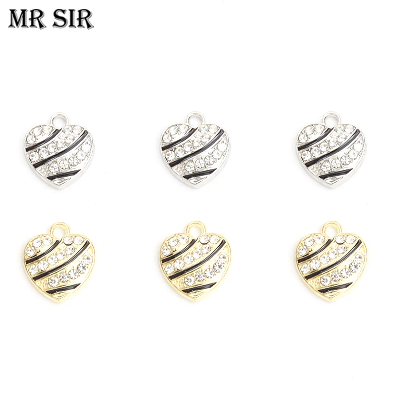 

10pcs Fashion Simple Heart Metal Charms Crystals Enamel Striped Pendants for DIY Earrings Necklaces Jewelry Findings Accessories