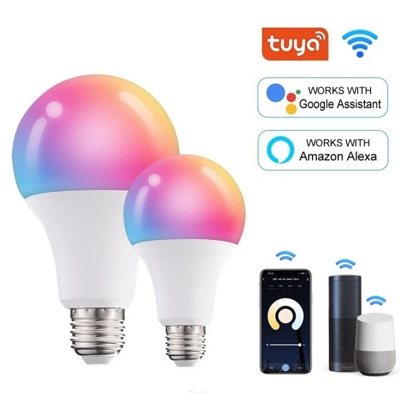 Tuya Smart WiFi LED Light Bulb E27 10W 15W 20W AC 220V 110V LED Lamp Smart Life APP Voice Control Works With Alexa Google Home smart led light bulbs