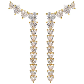 Gold color heart Dangle Earrings Tassel Stud Earrings women Climber ear cuffs Fashion Jewelry