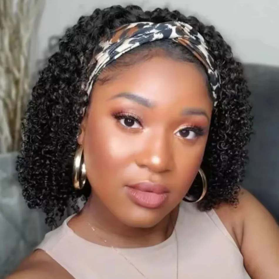 Brazilian Kinky Curly Headband Wigs Wear And Go Glueless Human Hair Wig Full Machine Made Short Bob Curly Wigs For Women 250% 1