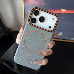 Luxury Leather Texture Magnetic Shockproof Soft TPU Case with MagSafe Compatibility - iPhone 15 Plus (GRAY)