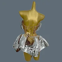 Women Stage Performance Costume Showgirl 2Pcs Set Silver Sequins Rhinestone Fancy Outfit Sexy Backless Shiny Party Dress Feidie 2
