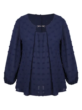 Women's fake two-piece long sleeve t-shirt, loose basic blouses, casual women's clothing, plus size, solid color, fall fashion.