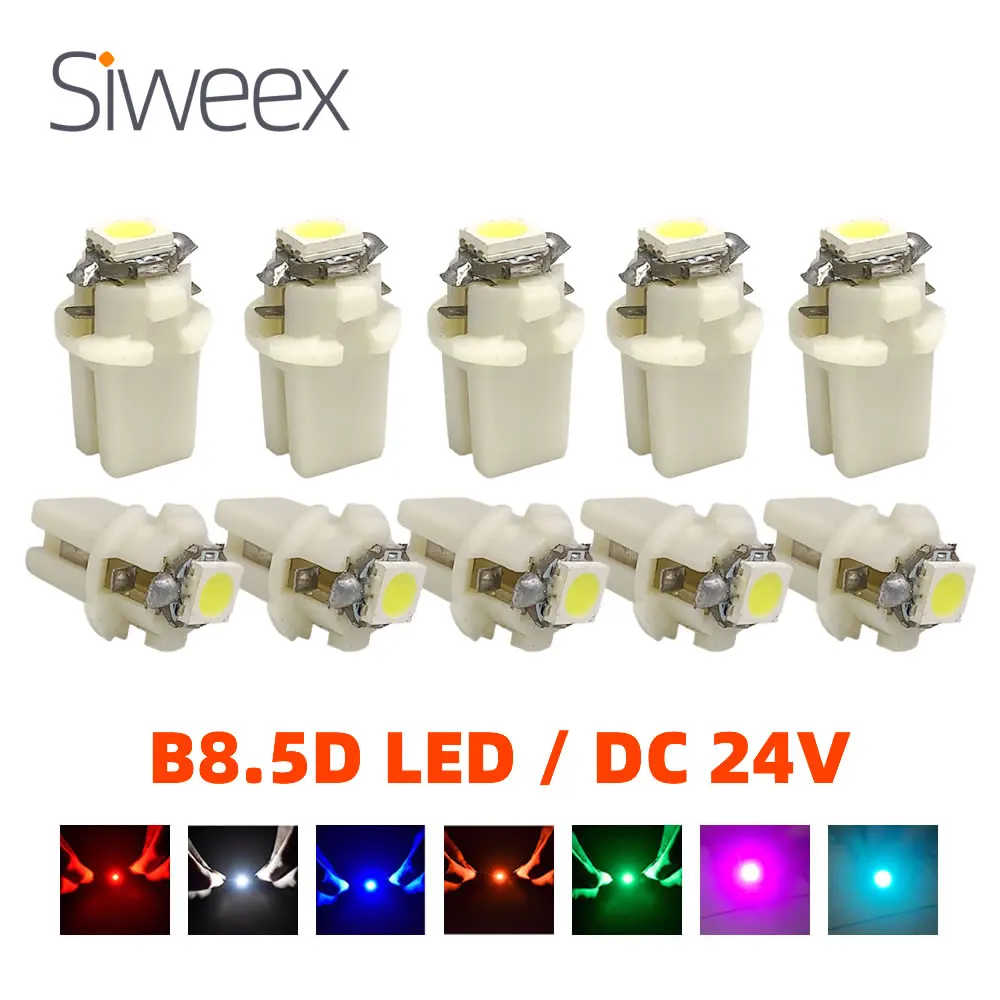 10pcs B8.5D DC 24V LED 5050 SMD Bulb for Truck Bus Instrument Panels Dashboard Indicators Lights White Red Green Blue Yellow T5