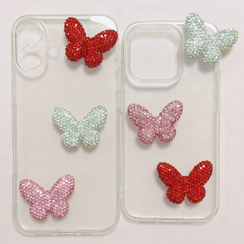 Glitter Luxury Butterfly Rhinestone Gems Ornament Set - Handcrafted DIY Phone Case Charms