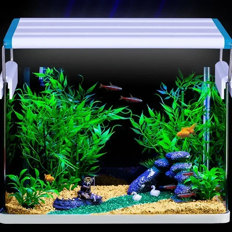 Aquarium LED Light Super Slim Fish Tank Aquatic Plant Grow Lighting Waterproof Bright Clip Lamp Blue 18-75cm for Plants 220v