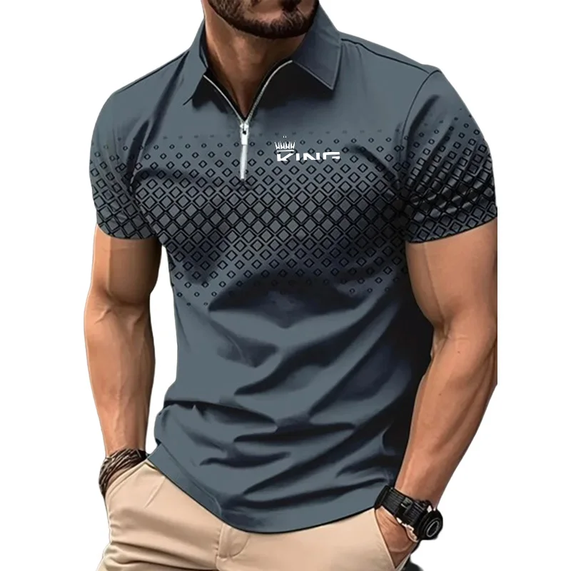 Summer Golf Shirt Print T-shirt Zipper Polo Shirt Casual Short Sleeve Tops Men's Clothing