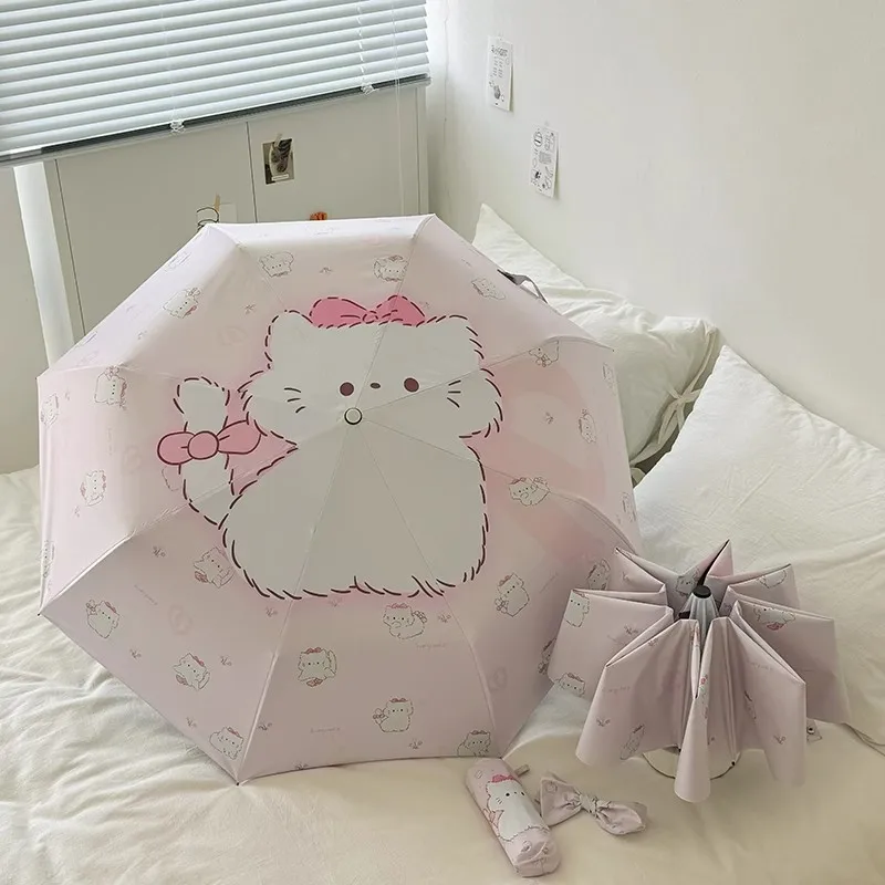 Cute pink kitten folding umbrella sun protection and UV rain dual-purpose sun umbrella student portable sunshade