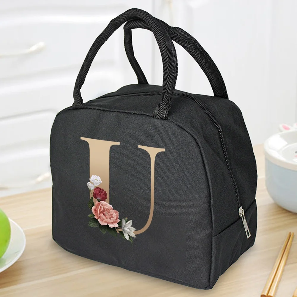 Lunch Bag Cooler Tote Portable Insulated Thermal Canvas Bag Food Picnic Unisex Travel  Lunchbox Organizer Bags Gold Letter Print