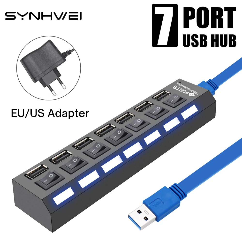 4/7 Port USB HUB 3.0 Splitter Multi 2.0 Multiport Switch with Power Adapter for PC Notebook Computer Laptop Accessories | Компьютеры и