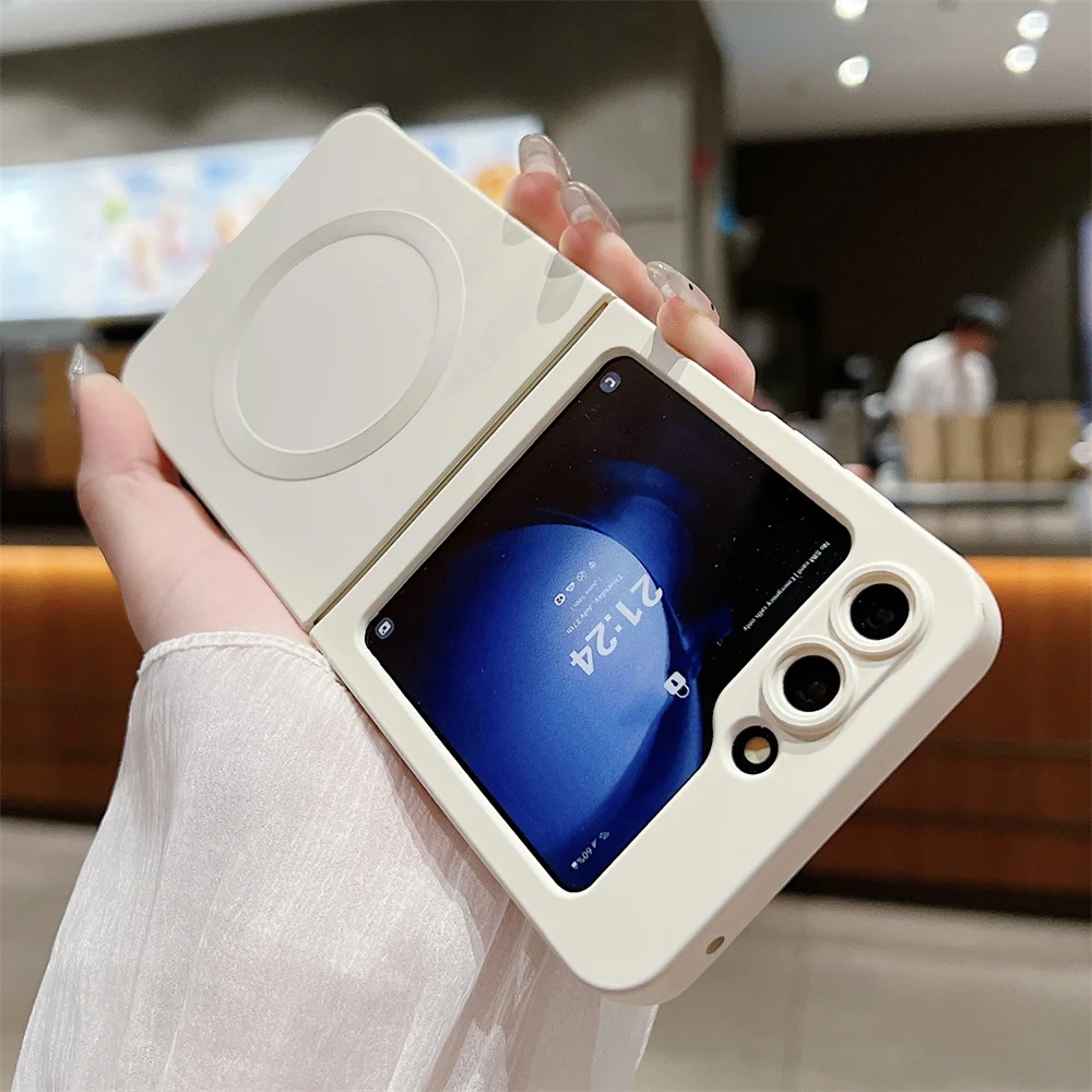 Coque de téléphone magnétique en silicone liquide d'origine pour Samsung Z Flip 6 5 4 3 Flip4 5G, housse de protection de couleur unie avec chargement sans fil_voghion.com