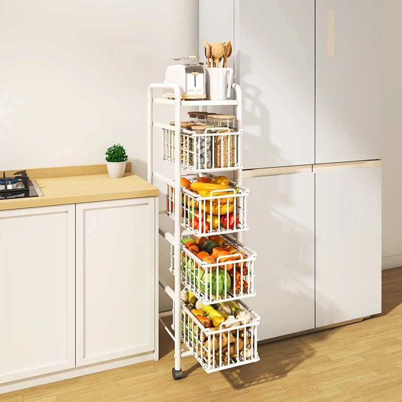 

YY Drawer-Type Kitchen Shelf Floor Vegetable Trolley Rack Drawable