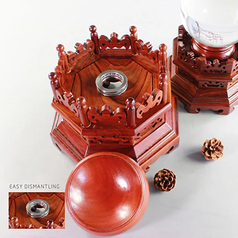 Rosewood-Carved Octagonal Wind Crystal Spherical Base Bracket, Detachable Egg Gourd, Night Pearl Decoration