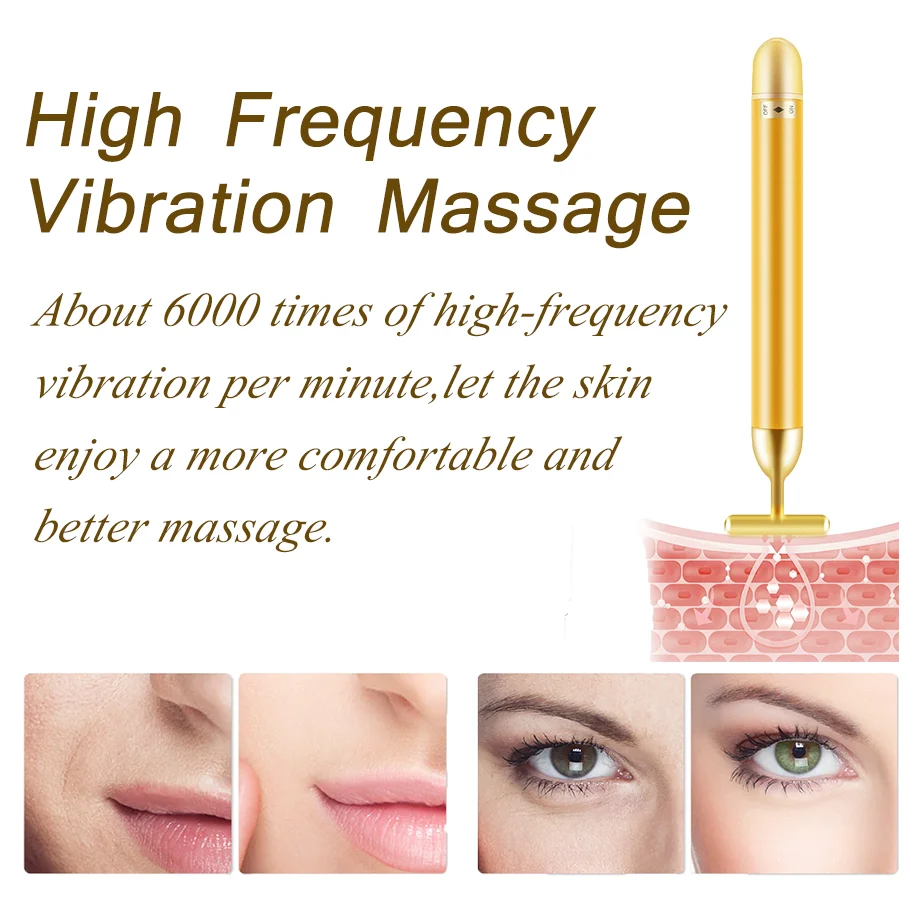 Portable Energy Electric Beauty Bar Waterproof 24K Gold Pulse Firming Massager Roller Facial Eye Pouch Remover Face Care Tool