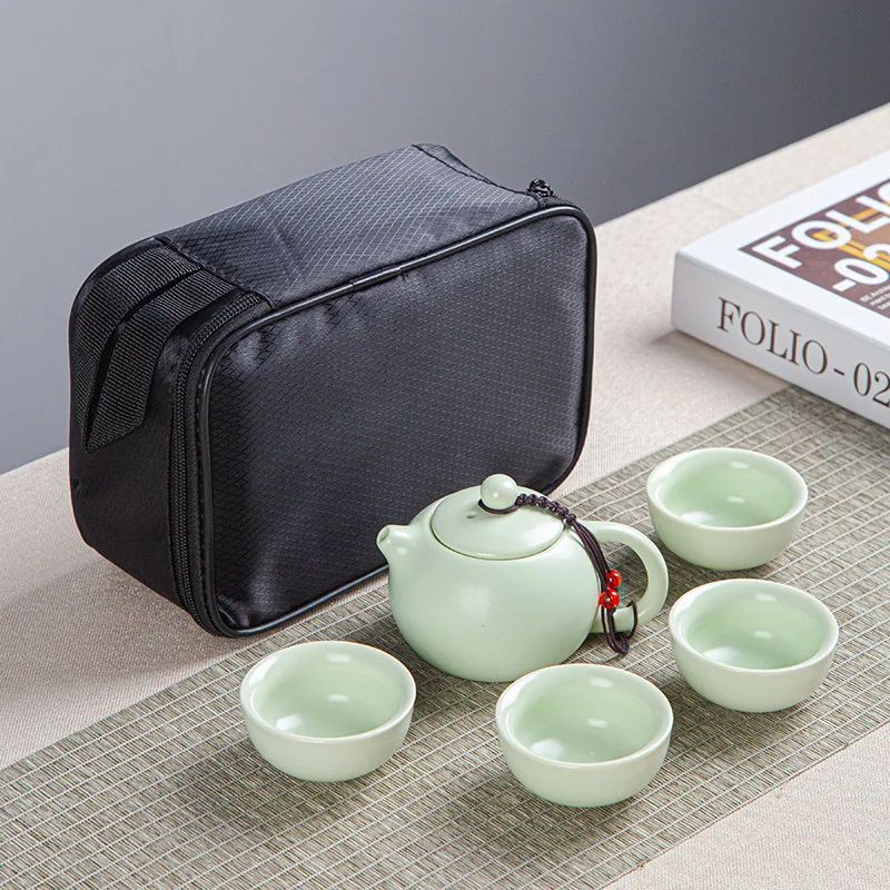 Portable Tea set include 1 Teapot 2 Teacups 1bag,Beautiful and easy teapot kettle,Chinese Travel Ceramic Portable Teaset gaiwan