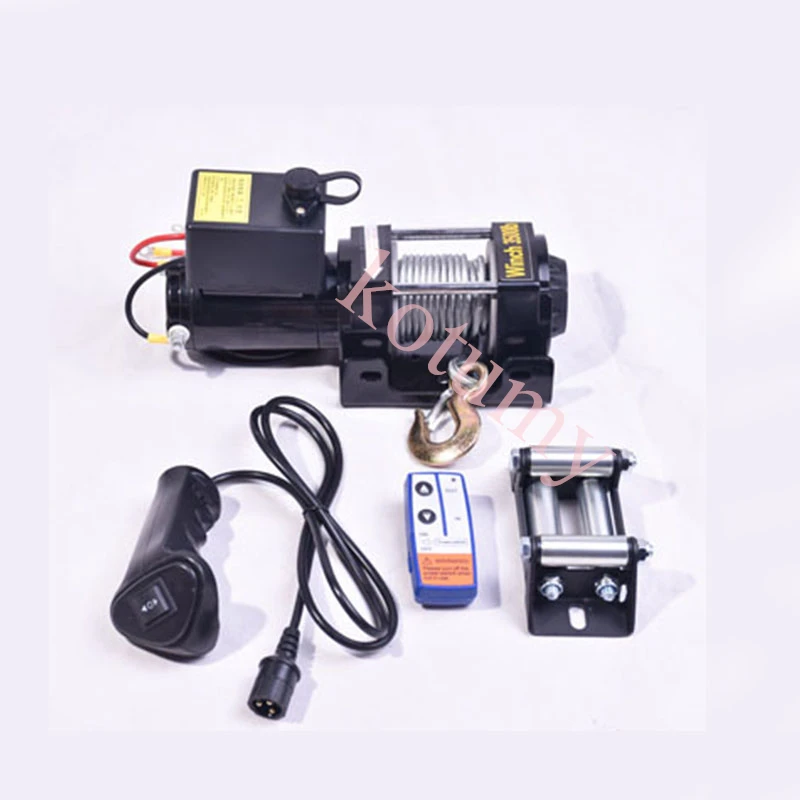 24V/12V 3000LBS Electric Winch Crane Traction Vehicle Mounted Winch  Portable Winch Car Trailer ATV Truck Off Road