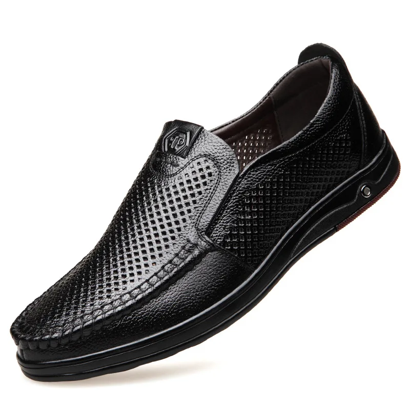 Mannen Zomer Loafers Schoenen Echt Leer Zachte Man Casual Slip-On Uitsparing Schoenen Koeienhuid Zomer Loafers 2023