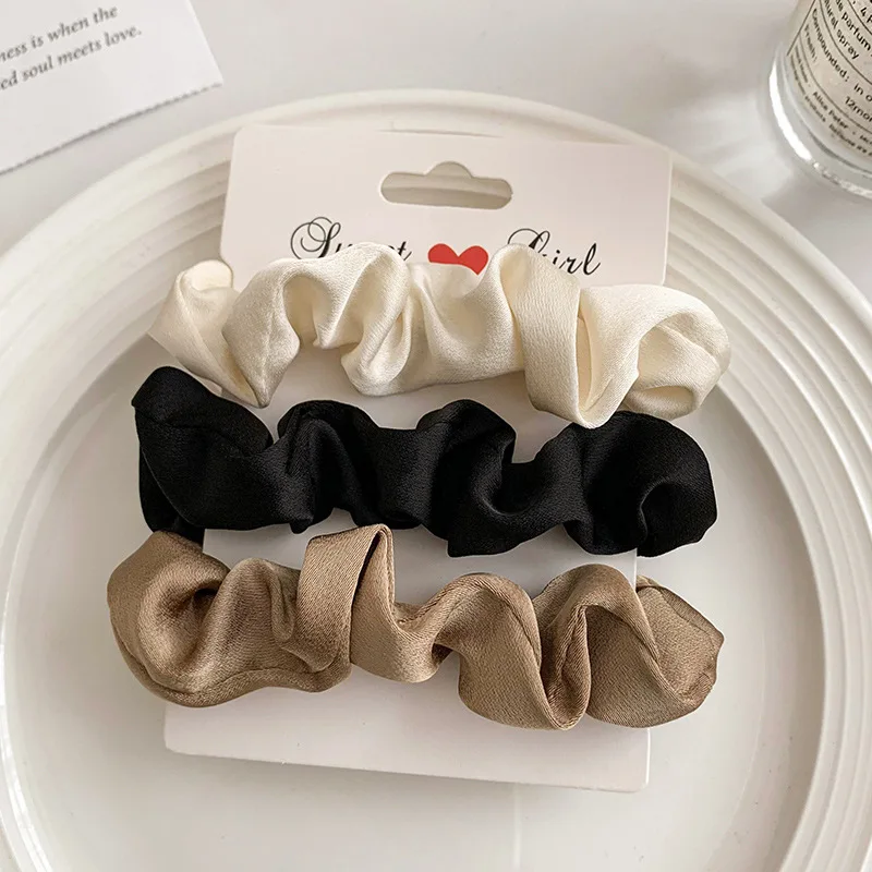 Elegant Solid Color Satin Pleated Scrunchies - Elastic Hair Ties for Women (3/4/5 Pack) Wholesale Accessories