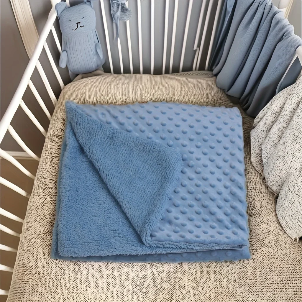 75*100cm Newborn Baby Soft Minky Dot Blanket Soft 3D Dotted Solid Color Winter Warm Velvet Stroller Blanket Covers for Kids 4