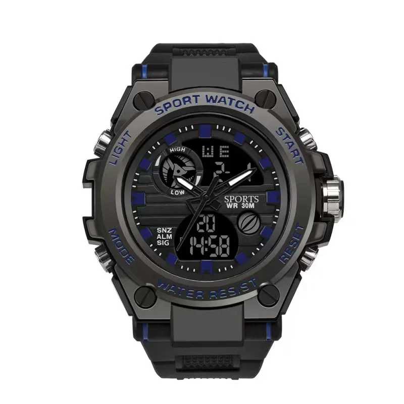 Men's electronic watch multifunctional youth outdoor sports luminous quartz dual display watch