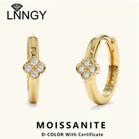 Lnngy 2MM Moissanite Diamond Earring Oorbellen Zilver 925 Sterling Silver Lucky Clover Hoop Earrings For Women Jewelry Gift