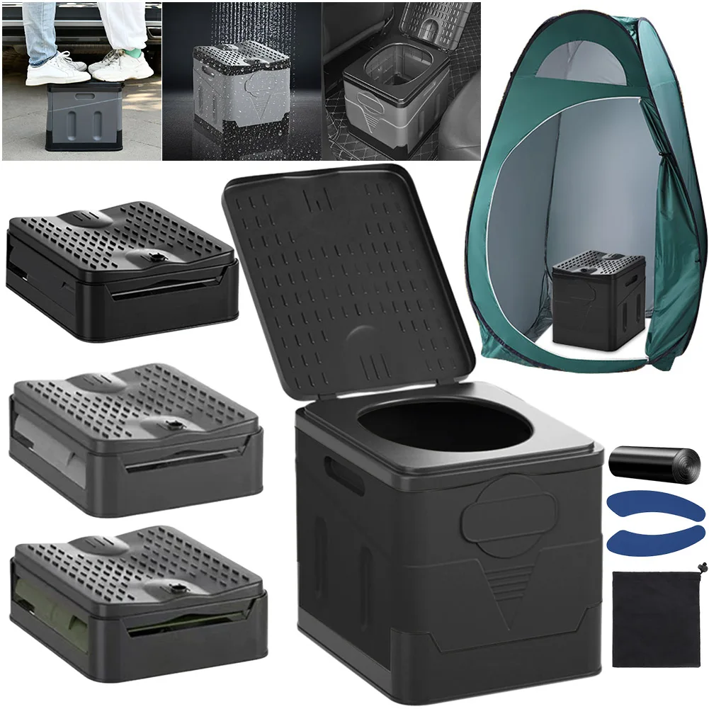 Folding Portable Toilet Car Toilet Bucket Trash Can Strong Bearing Capacity Travel Outdoor Camp Emergency Self-driving