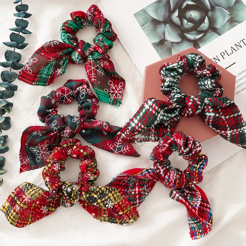 

Free Shipping Christmas Style Children Hair Tie Sisters Red Scrunchies Rabbit Ears Elastic Hair Bands Ponytail Holder For Girl
