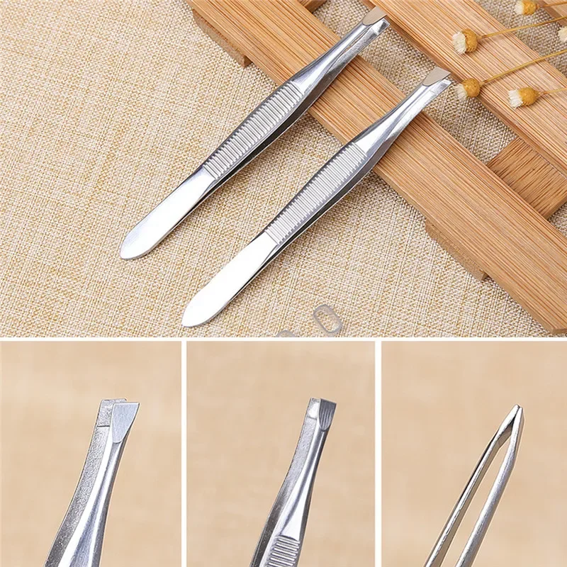Professional Slanted/flat Stainless Steel Hair Removal Clip 2Pcs/Set Eyebrow Face Hair Remover Tweezers Eyebrow Plucking Tools