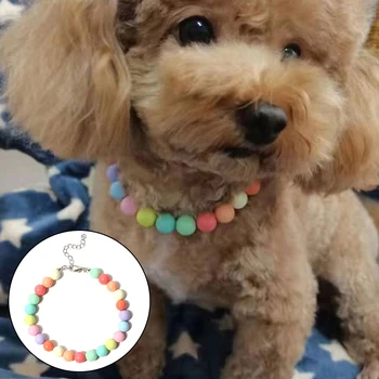 다채로운 애완동물 작은 개 및 고양이 목걸이 비즈 쥬얼리 칼라, 조절 가능한 목 체인 목걸이, 애완동물 용품, 강아지 액세서리