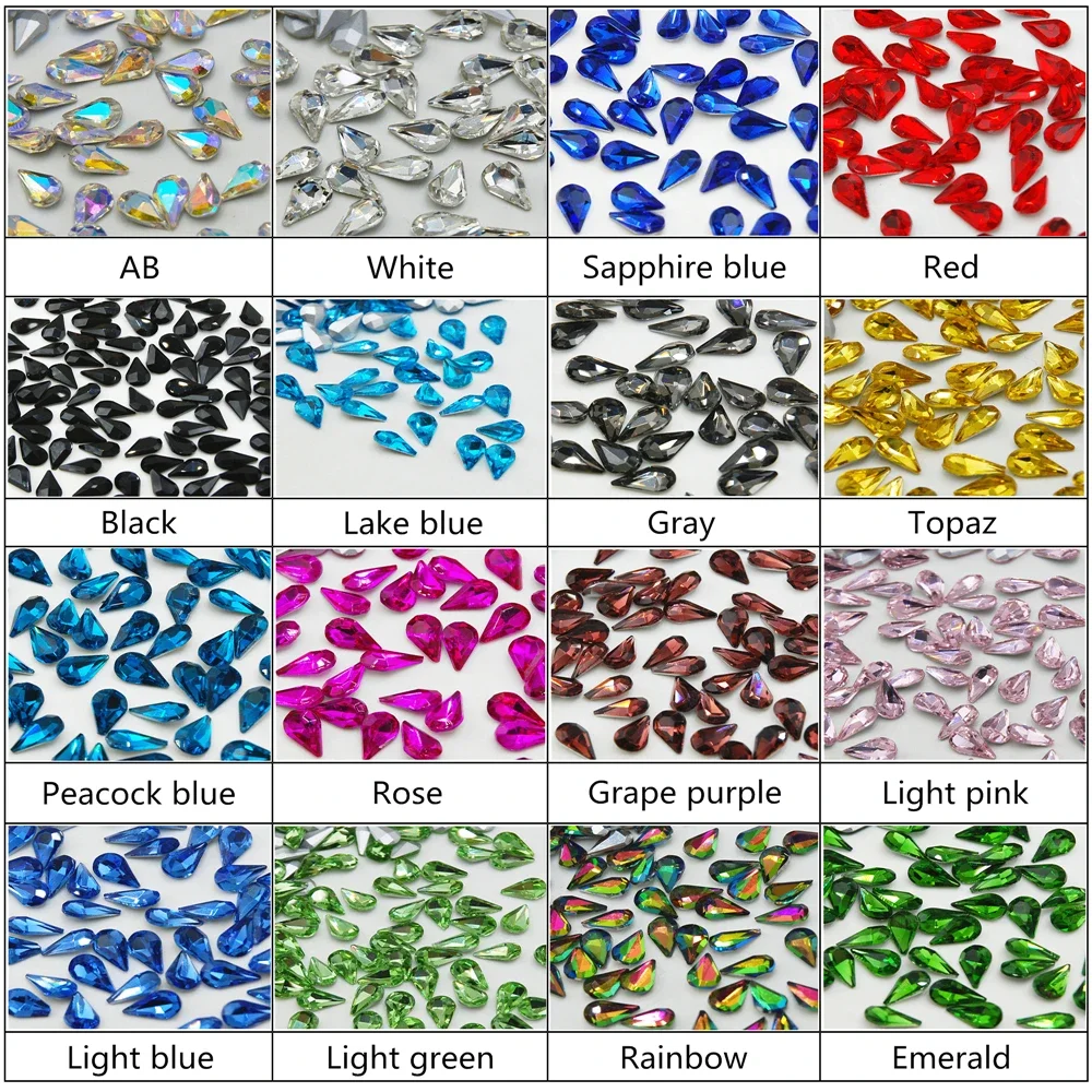 50pcs Colorful Waterdrop Rhinestone Glass Crystal Accessories