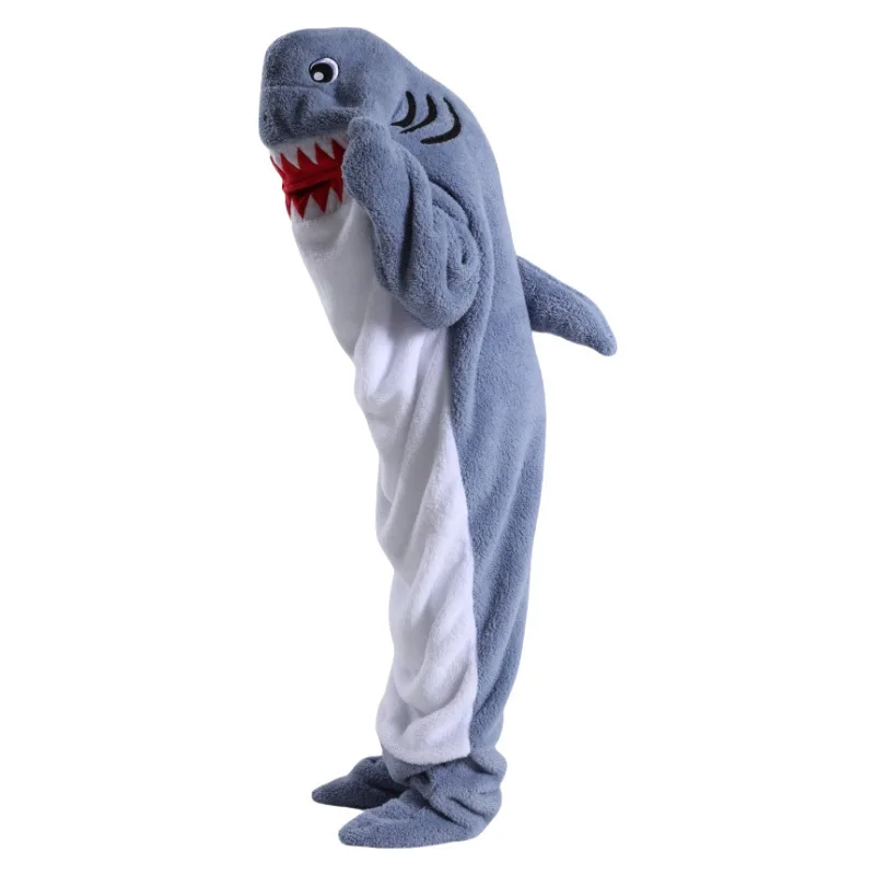 Flannel Shark Sleeping Bag Pajamas Kids Wearable Blanket Onesie