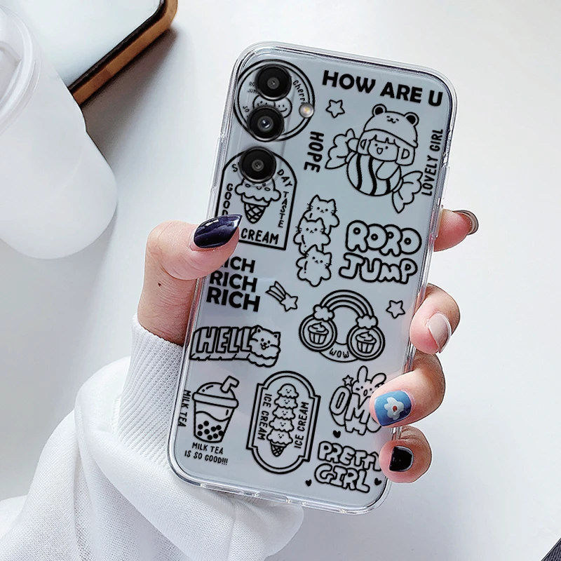 Clear Floral Cartoon Heart Shockproof Soft TPU Case - Transparent Cover