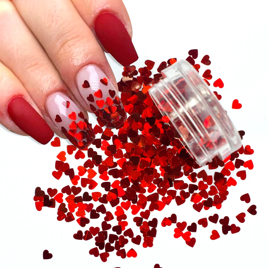 Amazon.com: Valentine's Day Heart Nail Glitters, 2 Boxes 3D Holographic Red Heart  Nail Glitter Sequins Confetti Glitter Valentines Nail Art Decoration :  Industrial & Scientific