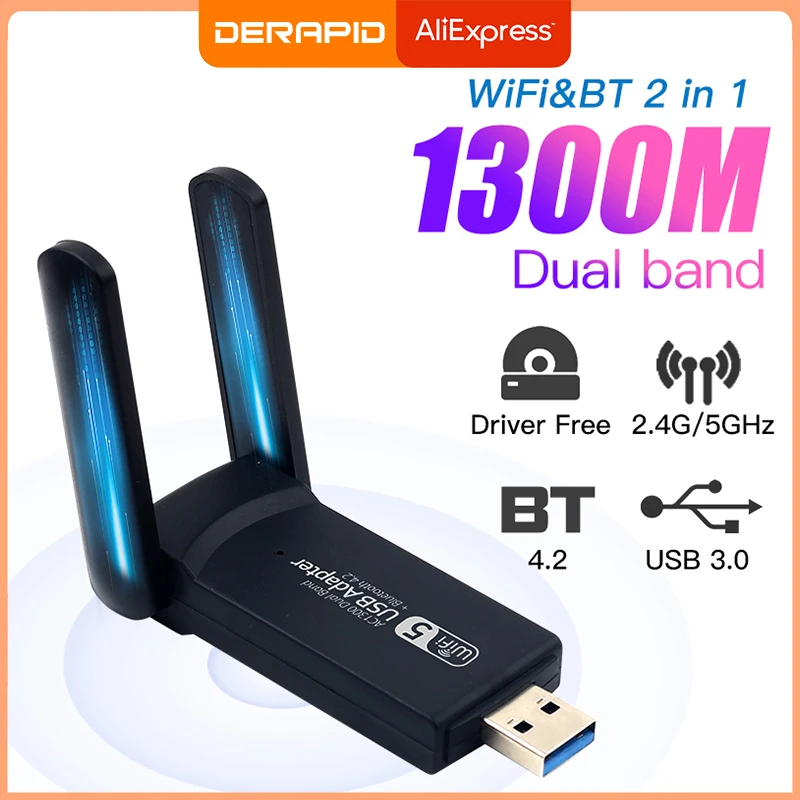 Adaptador WiFi USB 3,0 de 1300Mbps, Bluetooth 4,2, doble banda, 2,4 GHz y 5GHz, para PC, portátil, tarjeta de red, receptor inalámbrico| | - AliExpress