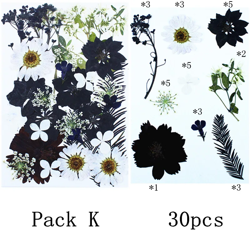 30 Stück/Beutel, Natur schwarz/weiß gepresste gemischte Blumenbeutel, getrocknete Blumenblätter DIY Party Lesezeichen Fotorahmen Tropfkleber Handyhülle – Detail 16