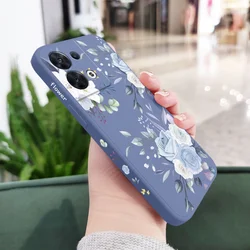 Elegant Fine Flowers Liquid Silicone Phone Case Cover for Reno 6 5G (Light Blue)
