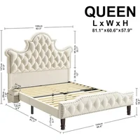 Queen Size LED Bed Frame, Queen with 58" Tall Tufted Headboard, Sturdy and Noiseless, Cream Bed Frame, Queen Bed Frame 2
