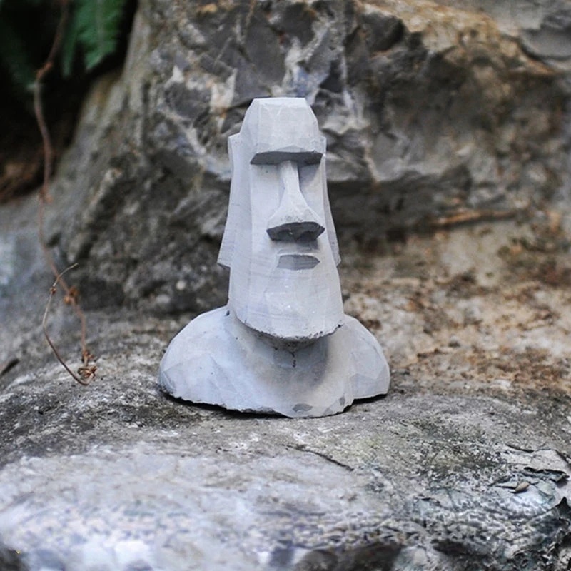 2 Statue Testa Isola Di Pasqua Per Acquario - Resina Anticata, Decorazione Tema Tropicale, 12.9/17.5cm - Foto 10