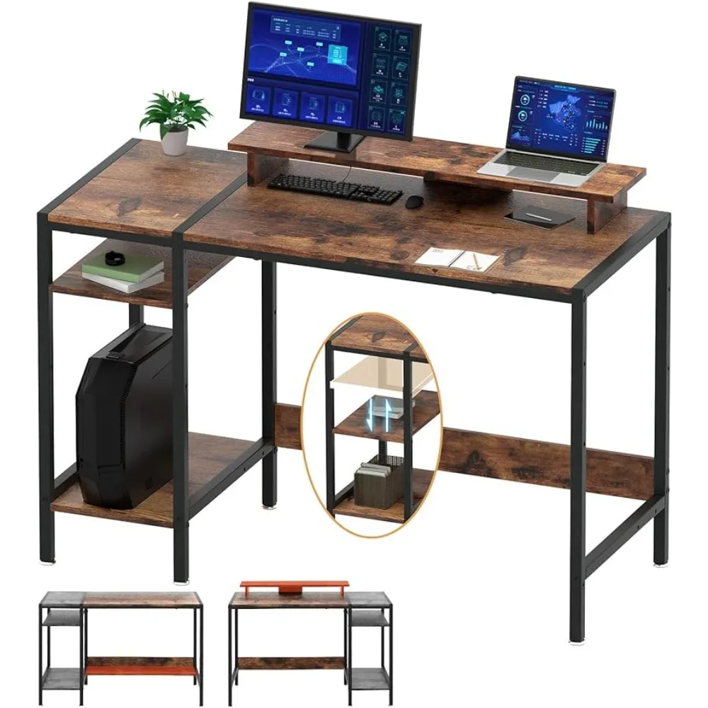 

MINOSYS Gaming/Computer Desk - 47” Home Office Small Desk with Monitor Stand, Rustic Writing Desk for 2 Monitors, Corner Table.