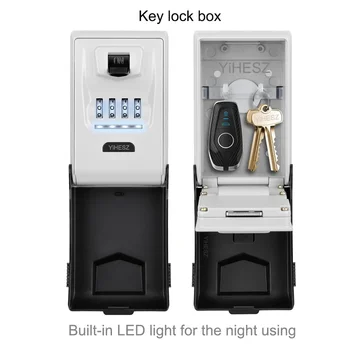 Dialing Wheel Password Key Lock Box Security Key Safe Waterproof Outdoor Mini Safes Small Lock Box Built-in LED Light For Night 1