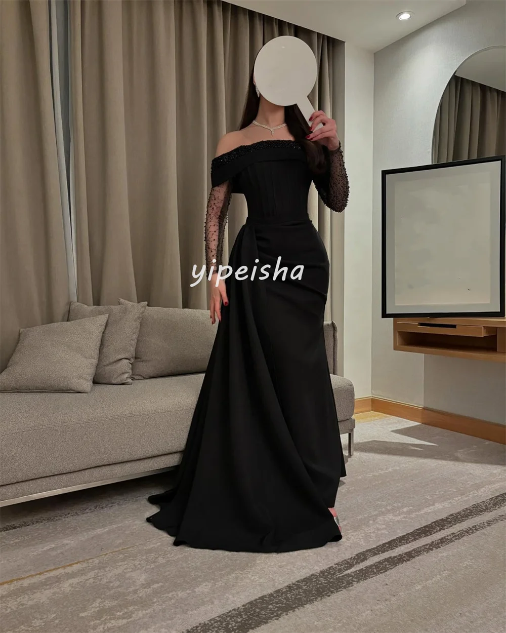 أزياء مخصصة رائعة جيرسي الطية ثنيات الديكور مطرزة...