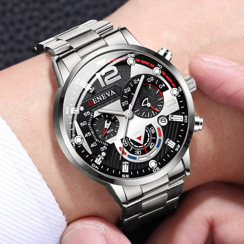 3PCs/Set Men's Quartz Watch Set Fashion Steel Belt Business Sports Calendar Casual Simple Men's Watch Gift for Men