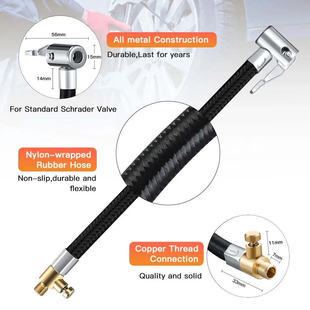 Tire Repair Kit Car Tyre Inflator Hose Air Chuck Deflated Tyre Hand Air Pump Extension Tube Hose Tube Pump Adapter Tire Repair Tools