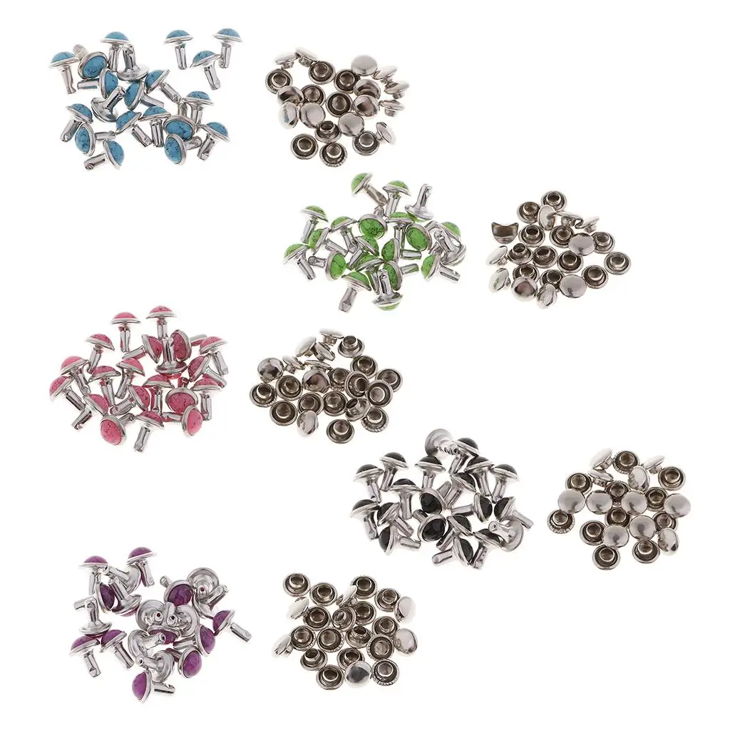 20 Set Leather Craft Decorative Turquoise Rivets Studs Buttons Dia 7mm