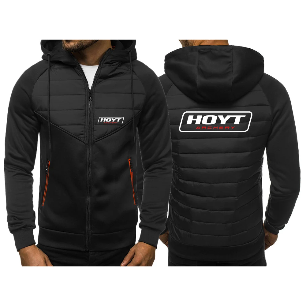 Hoyt Archery 2023 New Spring and Autumn Men Tricolor Hooded Jacket Casual Slim Patchwork Zipper Long Sleeve Clothing